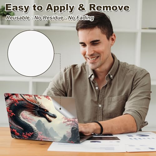 Universal Laptop Skin Sticker, 11-15.6 Inch Reusable Vinyl Laptop Skin Decal, Scratch Resistant Waterproof Cover, Easy to Trim & Apply, Dragon Cherry Blossom - color: Dragon Cherry Blossom