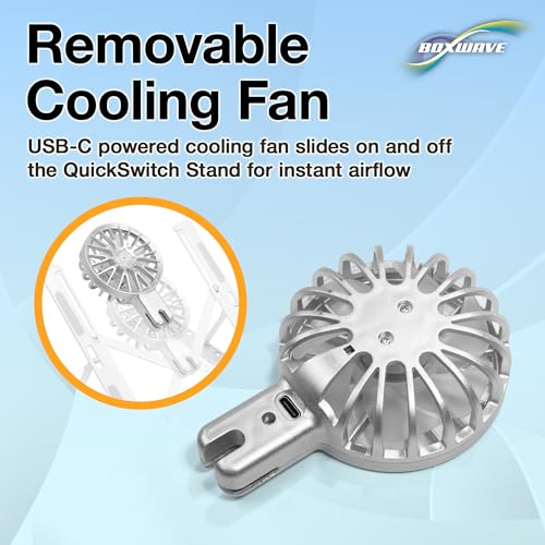 BoxWave Stand and Mount Compatible with MSI Prestige 14 Flip AI Business Laptop (14 in) - QuickSwitch Stand with Cooling Fan, Portable, Multi Angle Viewing Ventilator - Metallic Silver