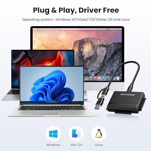 USB Type-C to SSD/SATA/IDE 2.5/3.5" Hard Drive Reader with Power Adapter | Hard Drive Adapter Data Transfer Universal Data Recovery Converter Kit for Hard Drive Disk Up to 6TB Capacity, Support UASP