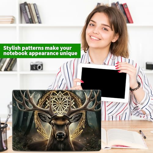 Laptop Skin Sticker Decal, Universal Protective Cover Fit 12 13 14 15.6 Inch Notebook, Reusable Water-Resistant Vinyl Decal w/ 2 Wrist Pads for Business Travel Office, Art Deer Head - color: Art Deer Head