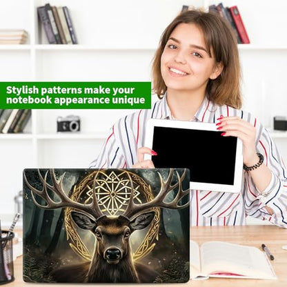 Laptop Skin Sticker Decal, Universal Protective Cover Fit 12 13 14 15.6 Inch Notebook, Reusable Water-Resistant Vinyl Decal w/ 2 Wrist Pads for Business Travel Office, Art Deer Head - color: Art Deer Head