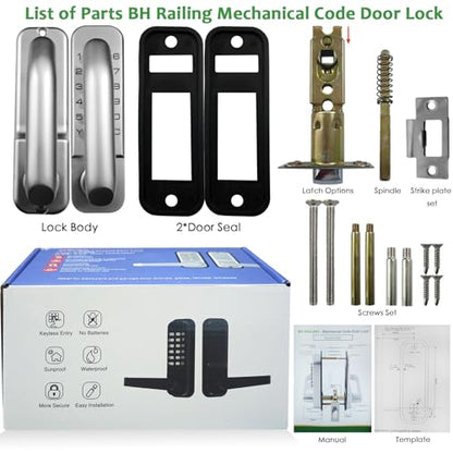 High-Security 12 Digit Keypad Mechanical Door Lock - Keyless Entry, Code Combination Lock with Handle, Waterproof & Rustproof, No Battery, Easy to Install, BH-MDLS0020102 - color: Satin Chrome - Round