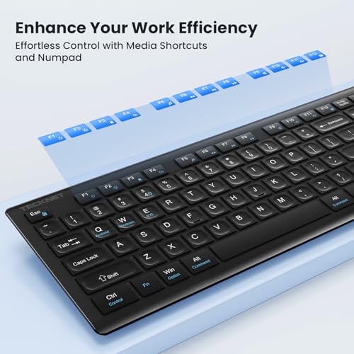 TECKNET 2.4G Rechargeable Ultra-Slim Wireless Keyboard and Mouse Combo | 2.4G Stable Connection, Full-Size Scissor Switch Keyboard with 12 Multimedia Keys, Silent Mouse, Ergonomic Design, Black - color: Black
