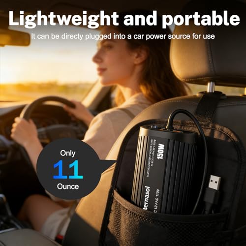 150W Car Power Inverter Cup Holder, 12V DC to 110V AC Power Converter with 1 AC Outlet and 1 USB-QC, Car Plug Adapter Car Outlet Adapter for Laptop, Computer, Phones on Camping Road Trip