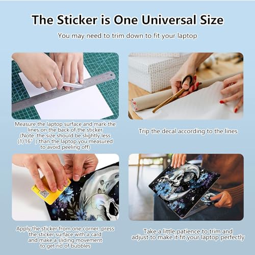 Universal Laptop Skin Sticker with 2 Wrist Pad Skins, Waterproof Scratch Resistant Vinyl Laptop Cover Decal, Cut to Fit for 11–15.6 Inch MacBook HP Dell Lenovo, Blue Daisy Skull Moon - color: Blue Daisy Skull Moon