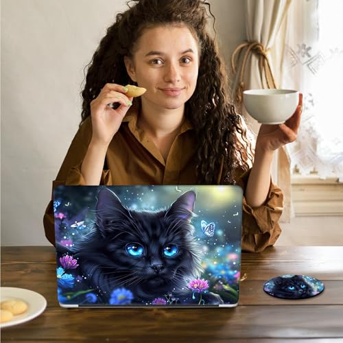 Laptop Skin Sticker Decal 15.6 Inch,12 13 13.3 14 15 15.6 in Laptop Netbook Skins for Notebook,Art Decal Removable Waterproof Scratch Resistant,Universal Vinyl Cover,Black Cat Flower - color: Black Cat Flower