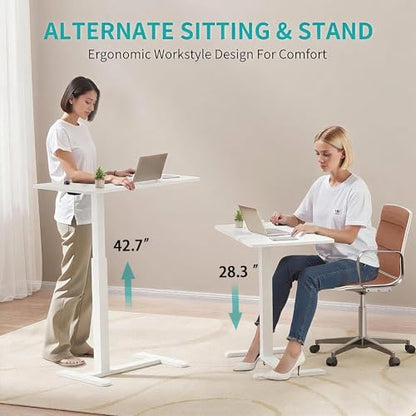 GallopFun Rolling Teacher Standing Desk with Hidden Wheels,Pneumatic Mobile Laptop Table Height Adjustable Small Sit Standing Desk for Home Office,White - color: White