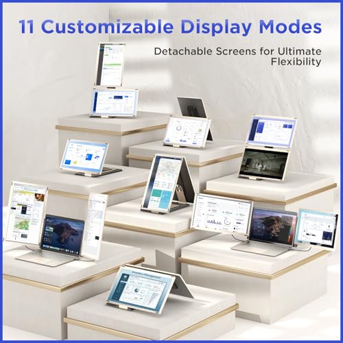 Maxfree S6 Laptop Screen Extender, 15.6'' 1080P Monitor Extender, 11 Display Modes, Plug & Play, Detachable Screen Triple Monitor for Laptop 13"-17.3", Compatible with Mac/Windows/Android/Switch, Gold - style: S6