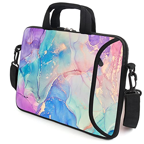 AMARY 13" 13.3" laptop sleeve chromebook case adjustable shoulder strap with handle accessory pocket (Marble-1) - color: Marble-1