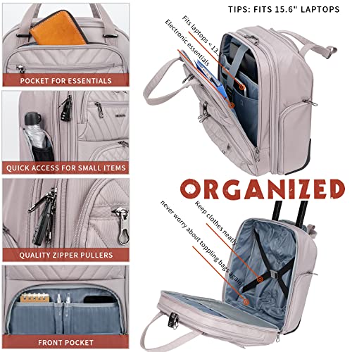 KROSER Carry On Underseat Multi-functional, 16-inch Underseater Lightweight Overnight Suitcase for Women, Dusty Pink - color: Grey Pink