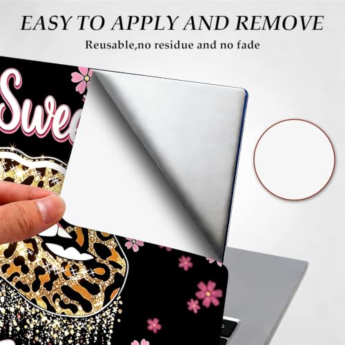 12.1-15.6 Inch Universal Reusable Laptop Skin Sticker Decal, Waterproof Removable Protector for Notebook Cover, Scratch-Resistant Vinyl Cuttable Full Wrap Sticker, Leopard Lips Pink Cherry Blossoms - color: Leopard Lips Pink Cherry Blossoms