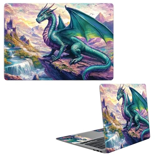 Laptop Skin Sticker Decal, Universal Protective Cover Fit 12 13 14 15.6 Inch Notebook, Reusable Water-Resistant Vinyl Decal w/ 2 Wrist Pads for Business Travel Office, Creek Green Dragon - color: Creek Green Dragon