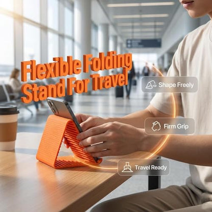 FAGOBYX Portable Flexible Silicone Aluminum Phone Holder,Bendable Foldable Design,Silicone Phone Stand with Aluminum,Flexible Foldable Phone Holder for Tablet Laptop Desk Travel Non-Slip(1-Pack)