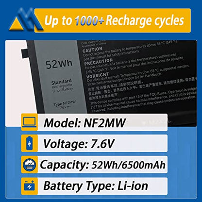 NF2MW Laptop Battery Replacement for Latitude 7400 2-in-1 Latitude 9410 2-in-1 Series Notebook P110G P110G001 7146W 085XM8 08W3YY 0C76H7 C76H7 CHWV6 0G8F6M GJD1V 2K0CK 7.6V 52Wh 6500mAh 4-Cell - size: 9.84*3.38*0.22 inch NF2MW