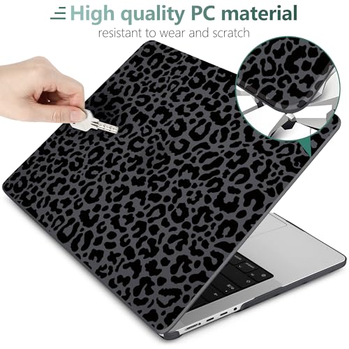 TWOLSKOO Compatible with MacBook Pro 14 inch Case M5 2026 2025-2021 Release M4 M3 M2 M1 Pro/Max Chip, Plastic Hard Shell & Keyboard Cover & USB C to USB Adapter & Screen Film, Black Leopard - color: Black Leopard