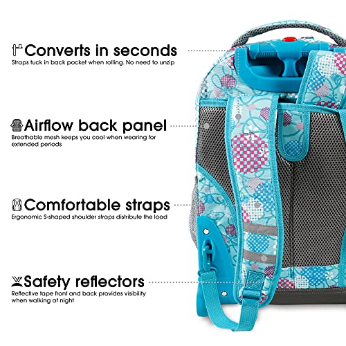 J World Sunrise Kids Rolling Backpack with Wheels for Girls Boys, Roller Bookbag for School, 18 x 13 x 9 Inches, Dandelion - color: Dandelion