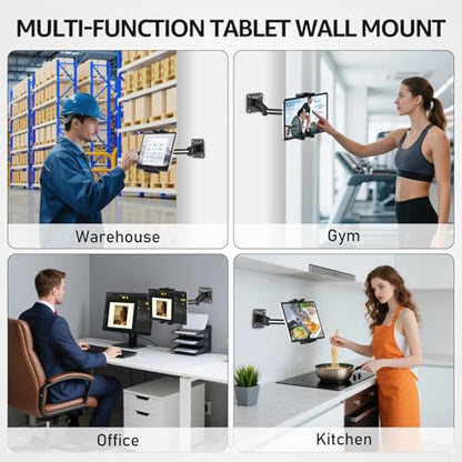 Tablet Wall Mount Holder for iPad, 4.7-15.6" | 360° Rotation Adjustable, Aluminum Extendable Arm, iPad mini/Air/Pro/Galaxy Tab/Kindle, Kitchen Home Office - size: 2 Arm Pro-Up to 15.6"
