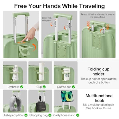 mixi Checked Luggage with Cup Phone Holder Hard Shell Rolling Travel Suitcase with Spinner Wheels,26 Inch Avocado Green - color: Avocado Green, size: 26-inch