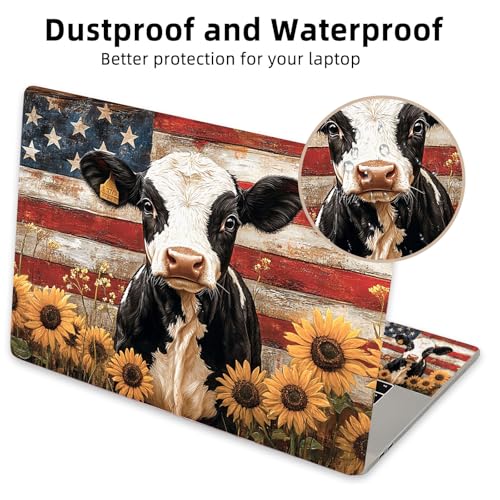 Aesthetic Laptop Skin Cover,12-15.6 Inch Universal Vinyl Sticker Decal,Waterproof Scratch-Resistant Notebook Wrap,Removable Residue-Free Protector,American Cow Sunflowers - color: American Cow Sunflowers