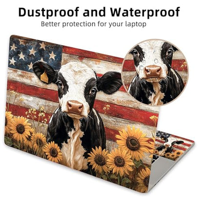Aesthetic Laptop Skin Cover,12-15.6 Inch Universal Vinyl Sticker Decal,Waterproof Scratch-Resistant Notebook Wrap,Removable Residue-Free Protector,American Cow Sunflowers - color: American Cow Sunflowers