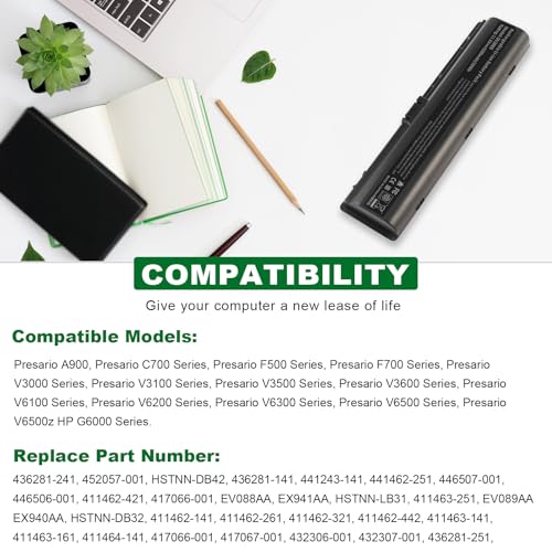 TREE.NB 11.1V 6 Cell Laptop Battery for HP Pavilion DV2000 DV2100 DV2200 DV2400 DV6000 DV6100 DV6300 DV6500 DV6700 Compaq Presario C700 Battery - size: 8.07x2.05x0.83inch DV2000