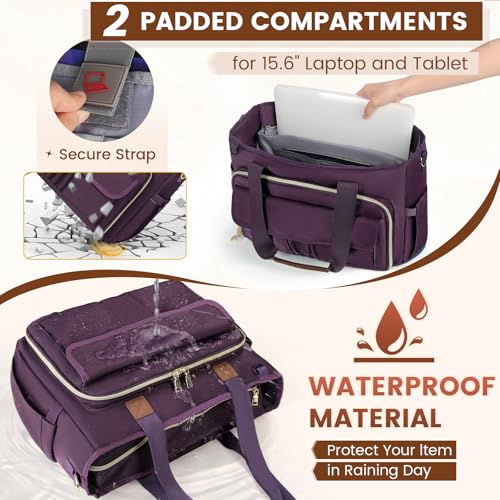RAINSMORE Teacher Tote Bag 15.6 inch Laptop Bag for Women Work Bags Nurse Bag Lightweight Laptop Tote Computer Briefcase - color: Deep Purple
