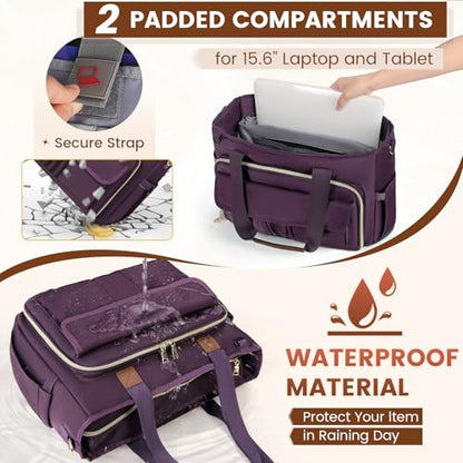 RAINSMORE Teacher Tote Bag 15.6 inch Laptop Bag for Women Work Bags Nurse Bag Lightweight Laptop Tote Computer Briefcase - color: Deep Purple