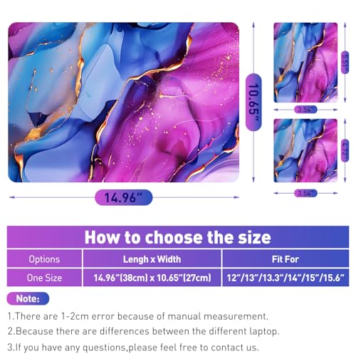 12.1-15.6 Inch Laptop Skin Decal, Universal Reusable Vinyl Laptop Cover Sticker, Waterproof Art Decal Protector in Colorful Marble - color: Colorful Marble
