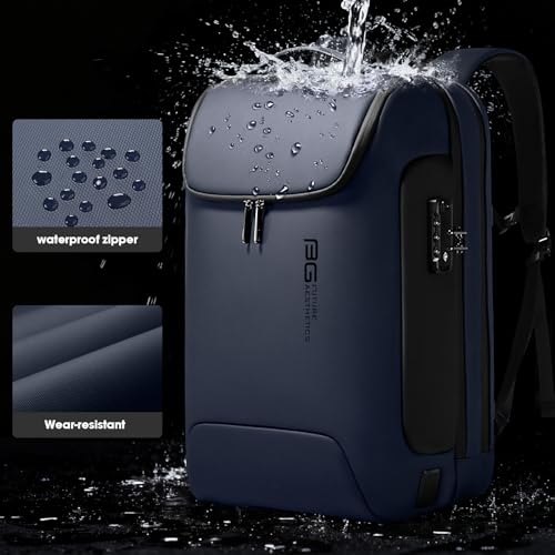BANGE 17.3 Inch Business Laptop Backpack: Anti-Theft with USB Port & TSA Lock, Waterproof Zippers, Large Travel Commuter Bag - color: Blue, size: lock and usb