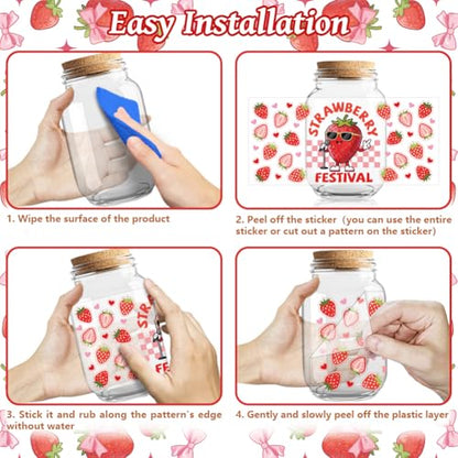 Strawberry Cakes UV DTF Cup Wraps, 10 Sheets Transfer Sticker | Waterproof UV DTF Stickers, Custom Vinyl Decals for 16oz Coffee Cups Tumblers Bottles Mugs, DIY Gifts & Crafts - style: Strawberries with Cakes and Bows