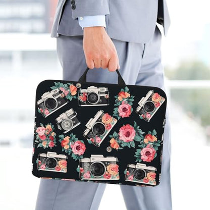 14 Inch Laptop Sleeve Case Waterproof Travel Laptop Bag Handbag Shockproof Protective Computer Cover Flower Camera Carrying Bag Briefcase with Handle for 13-14 Inch Notebook
