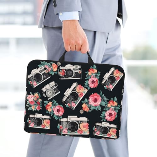 14 Inch Laptop Sleeve Case Waterproof Travel Laptop Bag Handbag Shockproof Protective Computer Cover Flower Camera Carrying Bag Briefcase with Handle for 13-14 Inch Notebook