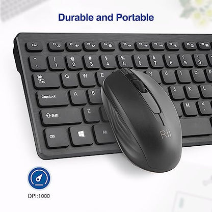 Wireless Keyboard and Mouse Combo - Rii Standard Office PC Keyboard and Optical Wireless Mice (Black) - color: Black