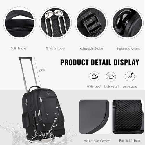 FANDARE 35L Rolling Laptop Backpack 2-in-1 Trolley Convertible Luggage Backpack with Wheels Travel Daypacks Multi-Functional Carry-On for Business Travel Trip Men Outdoor Urban Backpacks Blue - color: Blue