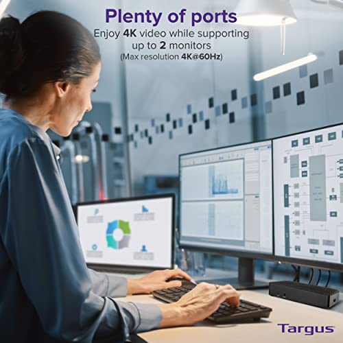 Targus USB C Docking Station Universal DV4K, USB C Laptop Docking Station Dual Monitor 2 HDMI, with Legacy Host Power Kit, Works w/Operating Systems Like Windows, Mac, Android, iOS (DOCK192USZ) - size: Dual Monitor 4K, 10 Gbps, 100 Watt