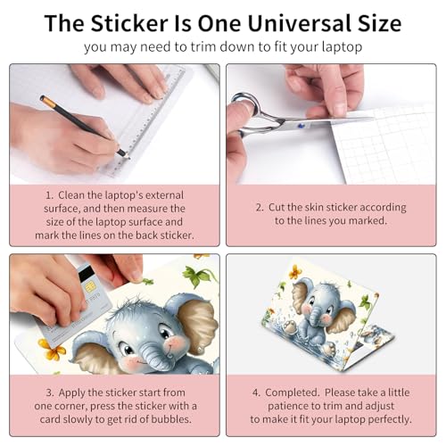 Laptop Skin Sticker 3-Piece Set,Baby Elephant | Trim-to-fit 3-piece vinyl set with one 15 x 10.6 in lid skin and two palm-rest decals for many 12-15.6 in laptops - color: Baby Elephant