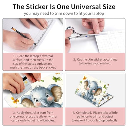 Laptop Skin Sticker 3-Piece Set,Baby Elephant | Trim-to-fit 3-piece vinyl set with one 15 x 10.6 in lid skin and two palm-rest decals for many 12-15.6 in laptops - color: Baby Elephant
