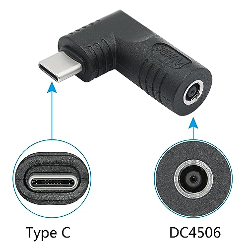 Right Angle DC 4506 to USB C Connector Adapter, 90 Degree PD 65W DC 4.5mm x 0.6mm to USB Type C Male Plug Power Charge Adapter for Laptop, Phone - Black - style: DC 4506 to USB Type c