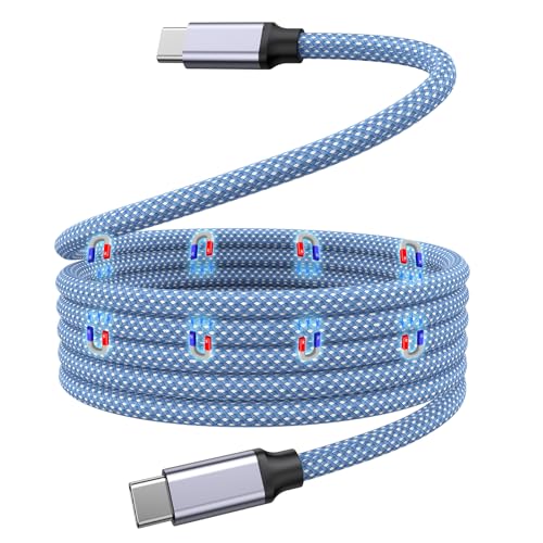 240W Magnetic USB-C to USB C Cable Coiled 3.3FT, Tidy Fast Charging Cord | Braid Retractable Type C Charger Data Cord for iPhone 17/16/15 Series, Laptop, Galaxy Series & More USB-C Devices Blue - color: Blue, size: 3.3ft
