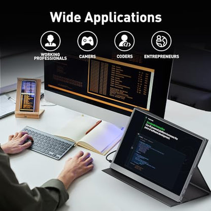 cocopar Portable Monitor 15.6 Inch 1080P FHD 60Hz 60% sRGB Travel Monitor with Speaker HDMI USB-C Second Screen for Laptop MacBook Surface PC Xbox PS4/5, VESA Mountable, with Full Cover Stand - size: 15.6