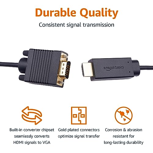 Amazon Basics HDMI (Source) to VGA (Display) Cable (ONE-Directional), Male to Male, 1080P, Gold-Plated, 6 feet, Black - size: 6 feet