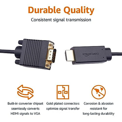 Amazon Basics HDMI (Source) to VGA (Display) Cable (ONE-Directional), Male to Male, 1080P, Gold-Plated, 6 feet, Black - size: 6 feet