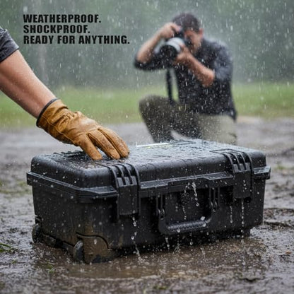 MEIJIA Premium Waterproof Rolling Hard Camera Case,Hard Protective Case with customizable fit foam and wheels,Full Protection with Light&Convenient Design,Elegant Black (21.7"x14.1"x8.8") - size: 21.7"x14.1"x8.8"