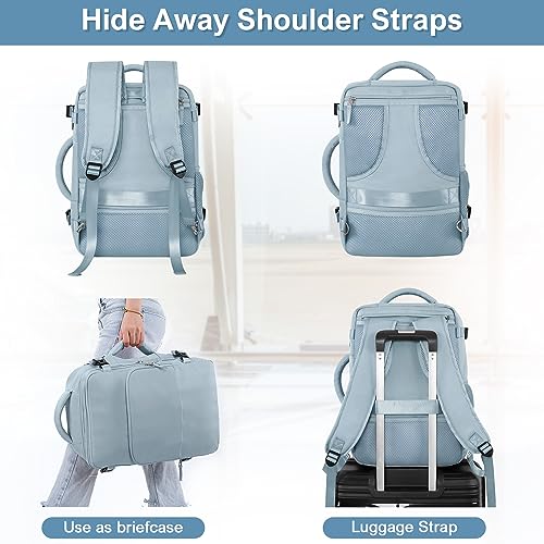 Sinaliy Travel Backpack for Women, Flight Approved Carry On Backpack, College Bag, Casual Daypack, Hiking Waterproof Business Bag | Waterproof 16 Inch Laptop Backpack for Work, College, Weekend, Business, Travel Bag with Wet Pocket, Light Blue - color: Li