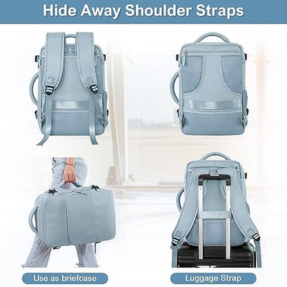 Sinaliy Travel Backpack for Women, Flight Approved Carry On Backpack, College Bag, Casual Daypack, Hiking Waterproof Business Bag | Waterproof 16 Inch Laptop Backpack for Work, College, Weekend, Business, Travel Bag with Wet Pocket, Light Blue - color: Li