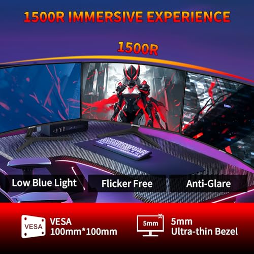 SANSUI 27 Inch WQHD 2560X1440 Curved Gaming Monitor, 180Hz MPRT 1ms Computer Monitor,HDMI2.0 * 2, DP1.2 * 2, Freesync, Curved 1500R, 5000:1 Contrast Ratio, 120% sRGB,HDR(ES-G27C1Q DP Cable Included) - size: 27