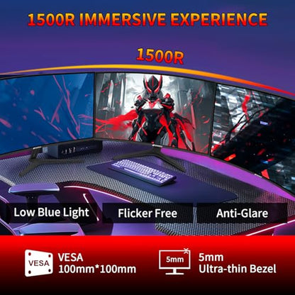 SANSUI 27 Inch WQHD 2560X1440 Curved Gaming Monitor, 180Hz MPRT 1ms Computer Monitor,HDMI2.0 * 2, DP1.2 * 2, Freesync, Curved 1500R, 5000:1 Contrast Ratio, 120% sRGB,HDR(ES-G27C1Q DP Cable Included) - size: 27