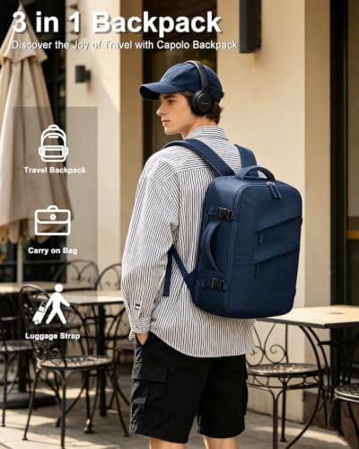 Capolo Travel Laptop Backpack Women Carry On Backpack Weekender Travel Bag | 25L Flight Approved,Waterproof Overnight Bag,College Bookbag,Work,3-4 Day Travel,Fits 17" Laptop (Large,Navy Blue) - color: Navy Blue, size: Large