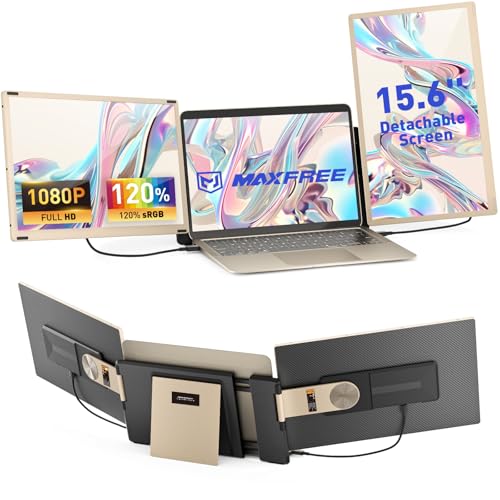 Maxfree S6 Laptop Screen Extender, 15.6'' 1080P Monitor Extender, 11 Display Modes, Plug & Play, Detachable Screen Triple Monitor for Laptop 13"-17.3", Compatible with Mac/Windows/Android/Switch, Gold - style: S6