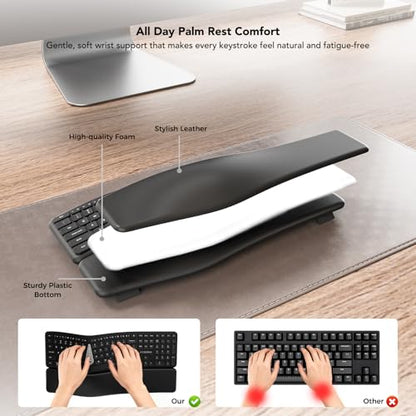 Ergonomic Keyboard Mouse Wireless Combo, Full Size Bluetooth Split Keyboard with Wrist Rest, 4 Level DPI Ergo Mouse for Windows Mac OS Computer, Black - color: Black